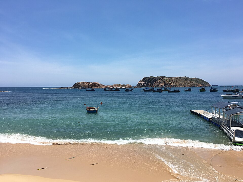 Nhơn Hải Beach near Quy Nhon, with fishing boats on the water