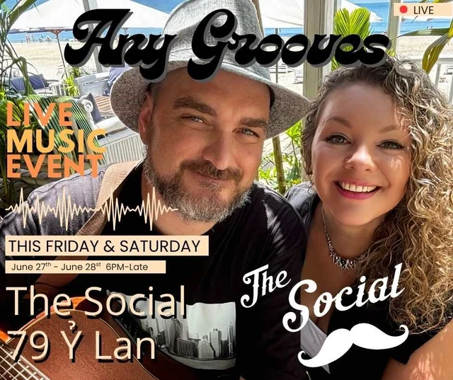 Archive AnyGrooves poster with the duo and The Social logo
